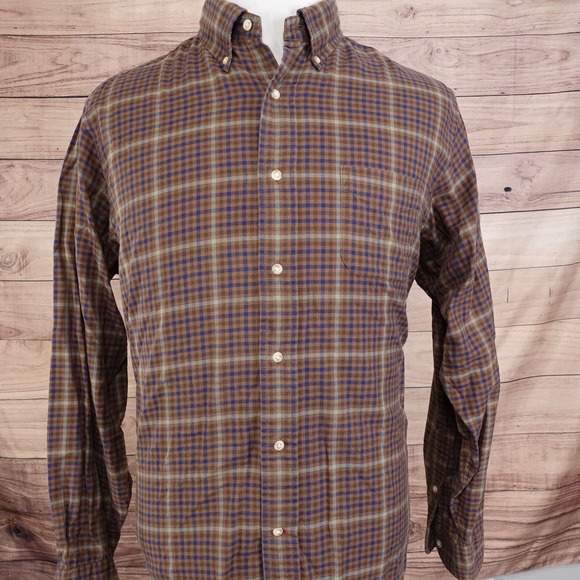 DANIEL CREMIEUX COLLECTION BROWN CHECK LONG SLEEVE BUTTON DOWN SHIRT MENS SZ L - Picture 3 of 7